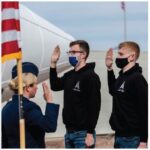 Space Force recruits are sworn in during a January ceremony at Arizona’s Pima Air and Space Museum.