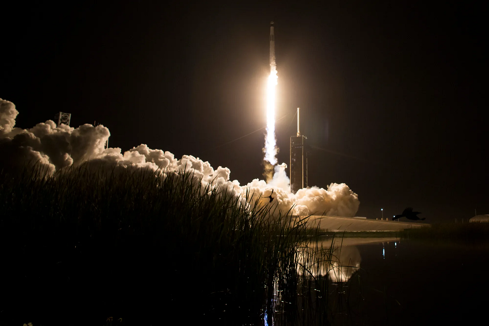 A SpaceX Falcon 9 rocket launches its Crew-8 mission to the International Space Station.