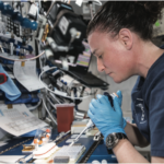 NASA astronaut Serena Auñón-Chancellor mixes protein crystal samples onboard the ISS in the search for new medicines. Credit: JAXA/NASA