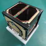 A closeup image of Lignosat, the first woodsen satellite