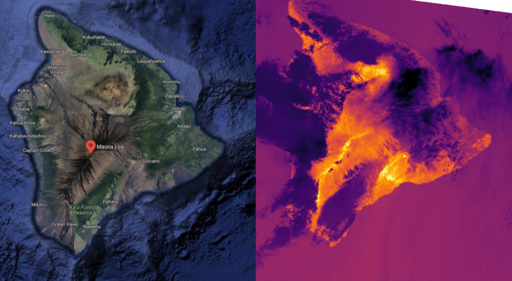 A visual spectrum and thermal imaging comparison of Hawaii from OroraTech's FOREST-2 mission.